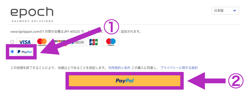 TGirlJapan（ティーガールジャパン）の支払い選択画面2
